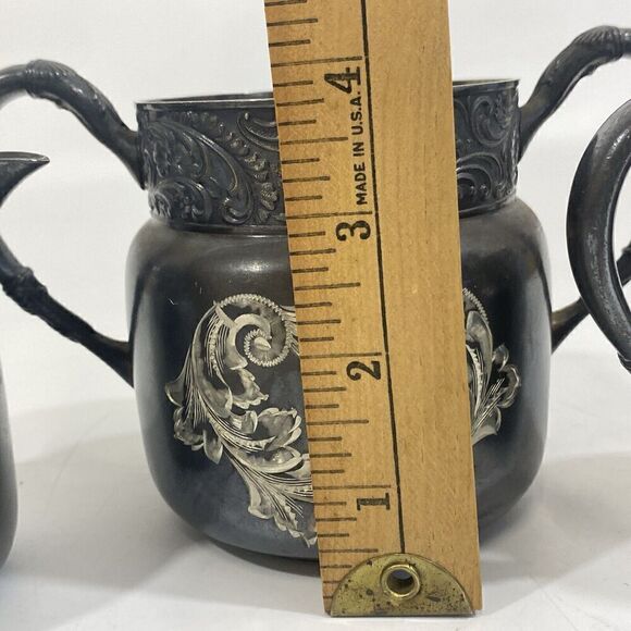 Antique Connecticut Silver Co Triple Silver Plate Etched 1920 Sugar Creamer Set - Picture 10 of 12